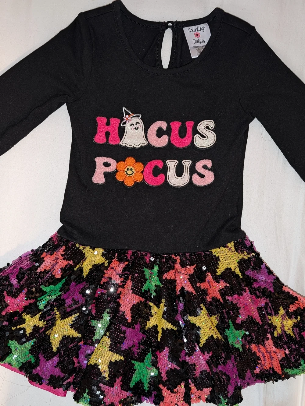 Girls' Hocus Pocus Black & Multicolor Sequin Halloween Dress